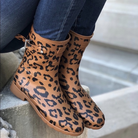 NEW Hunter Original Leopard Print Refined Short Rain Boot Size 10 - Picture 13 of 14